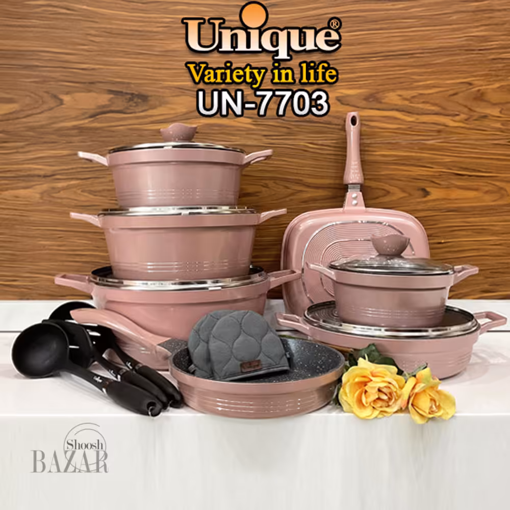 سرویس قابلمه 16 پارچه گرانیتی رزگلد یونیک مدل کلاسیک  7703