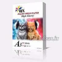 کاغذ فتو گلاسه 115 گرم A3  وکس WOX  بسته 100 برگی مخصوص پرینتر جوهر افشان