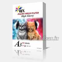 کاغذ فتو گلاسه 115 گرم A3  وکس WOX  بسته 100 برگی مخصوص پرینتر جوهر افشان