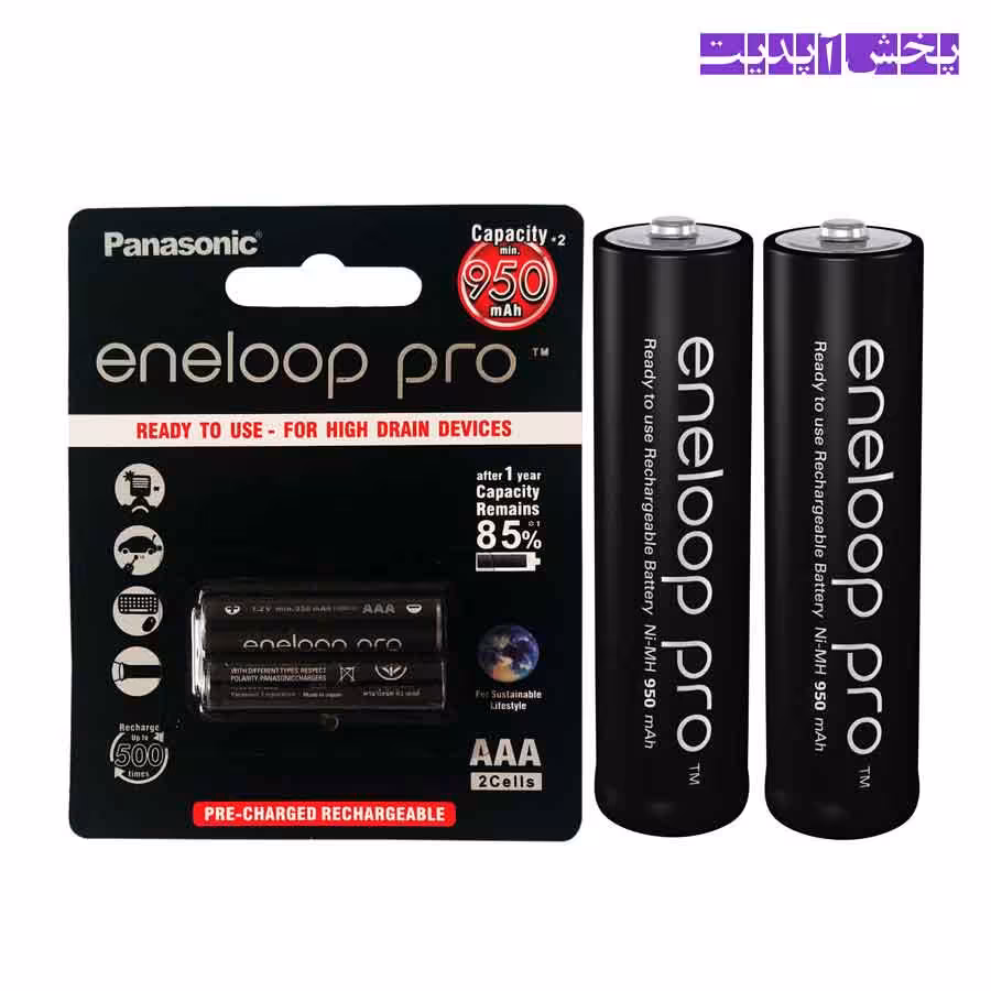 باتری 2 تایی نیم قلمی شارژی Panasonic Eneloop Pro HR03 1.2V AAA