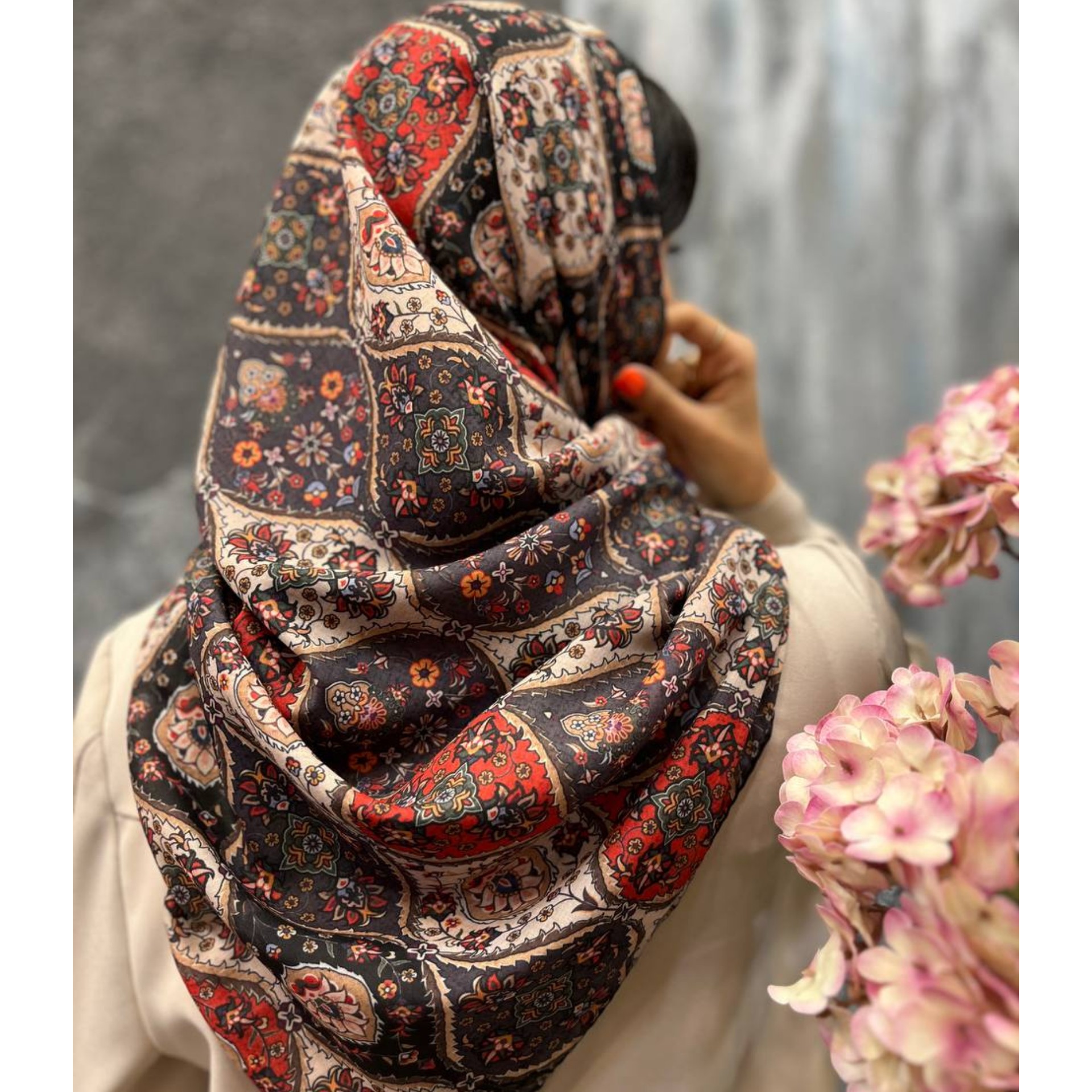 روسری نخی قواره 120در120بارنگبندی وطرح زیبابسیارسبکوخنک