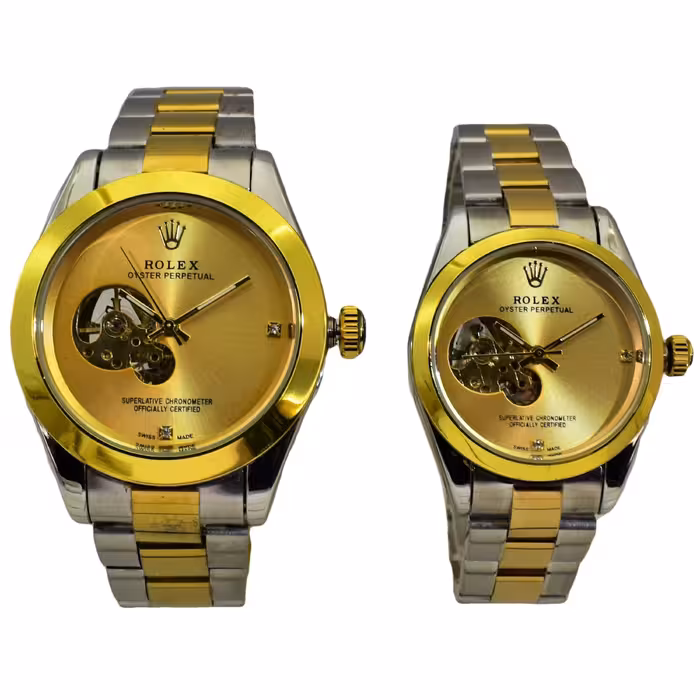 ست ساعت رولکس اویستر زنانه مردانه اتومات گوکی  نگین دار ROLEX OYSTER