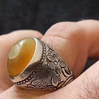 عقیق زرد باباقوری طبیعی رکاب دستساز قلم زنی