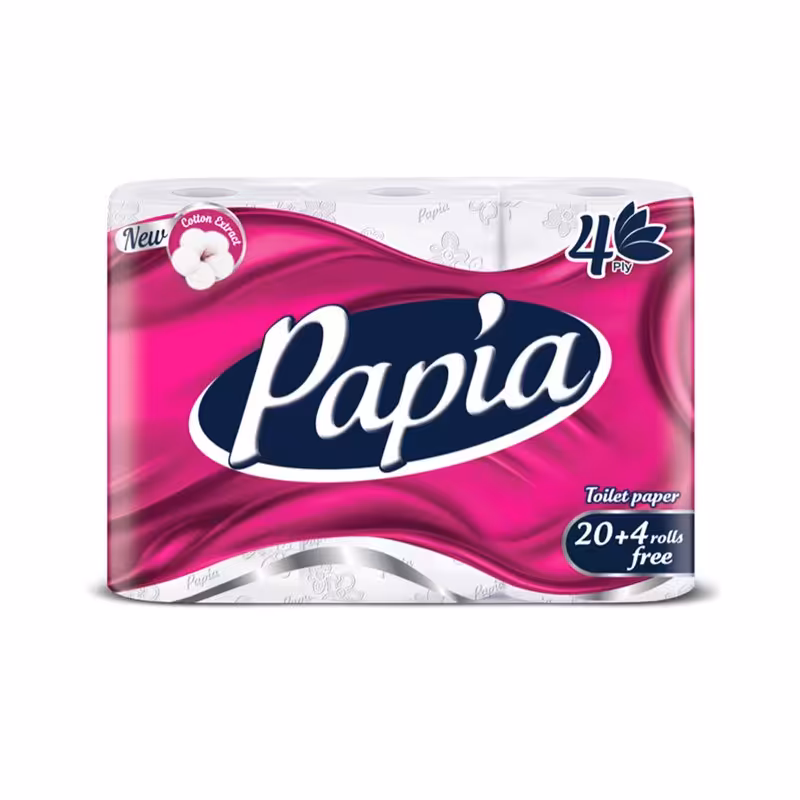 دستمال توالت پاپیا مدل 4 لایه رولی بسته 24 عددی