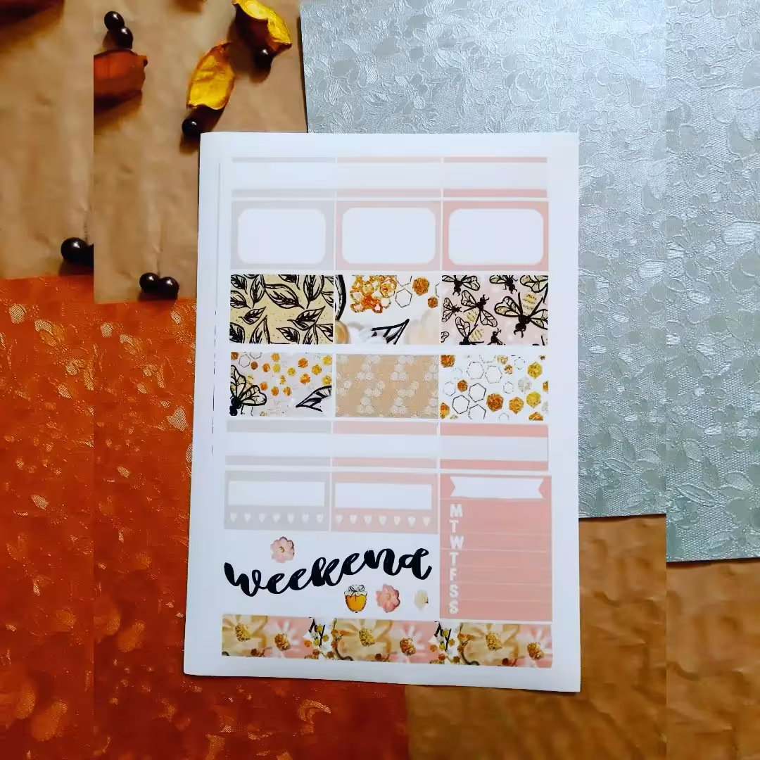 استیکر مدل کادر زنبوری، رنگ صورتی_طلایی، کد 148