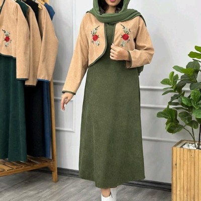 کت و سارافون مخمل کبریتی ریز گلدوزی