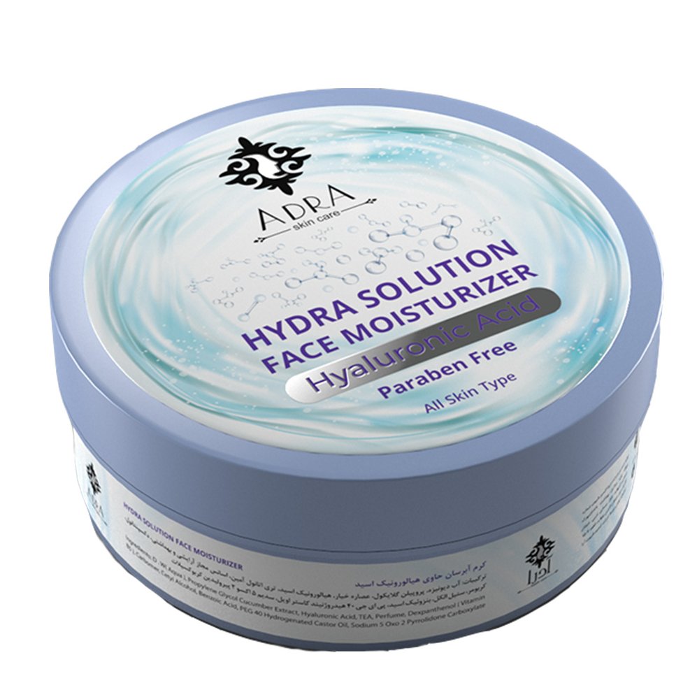 کرم مرطوب کننده و آبرسان حاوی هیالورونیک اسید کاسه ای انواع پوست 200میل آدرا