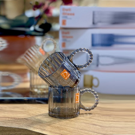 ماگ دسته منجوقی کریستالین دودی DELI-tz4301b