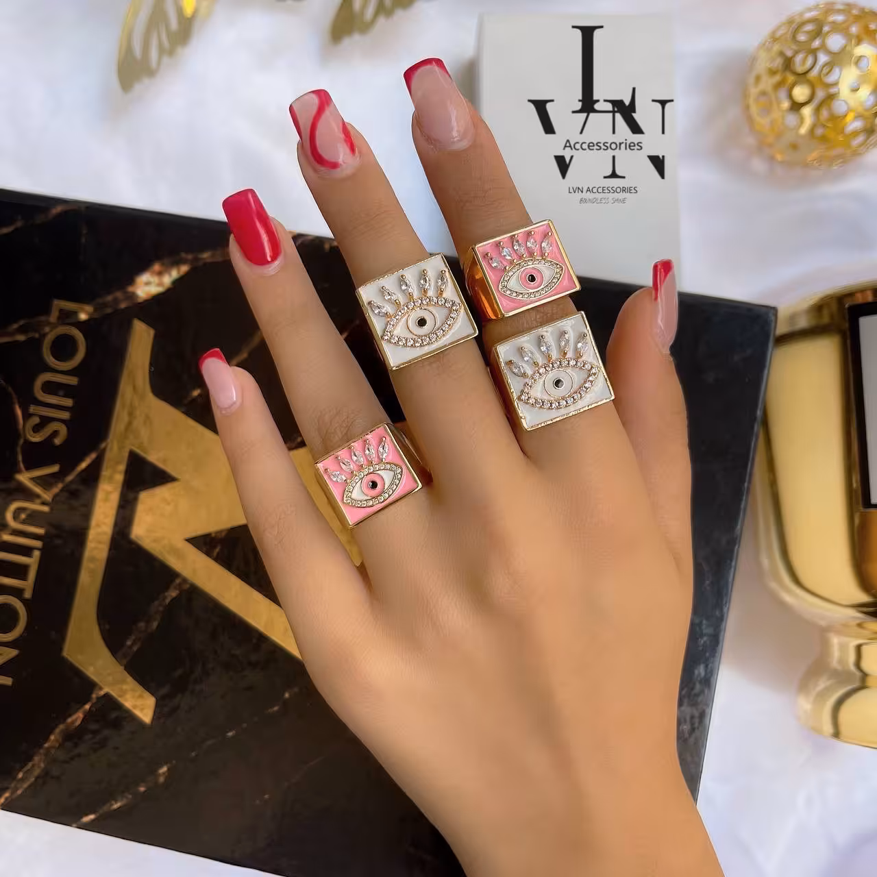 انگشتر چشم سفید نگین دار استیل رنگ ثابت