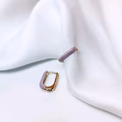 گوشواره بنفش و طلایی | مربعی