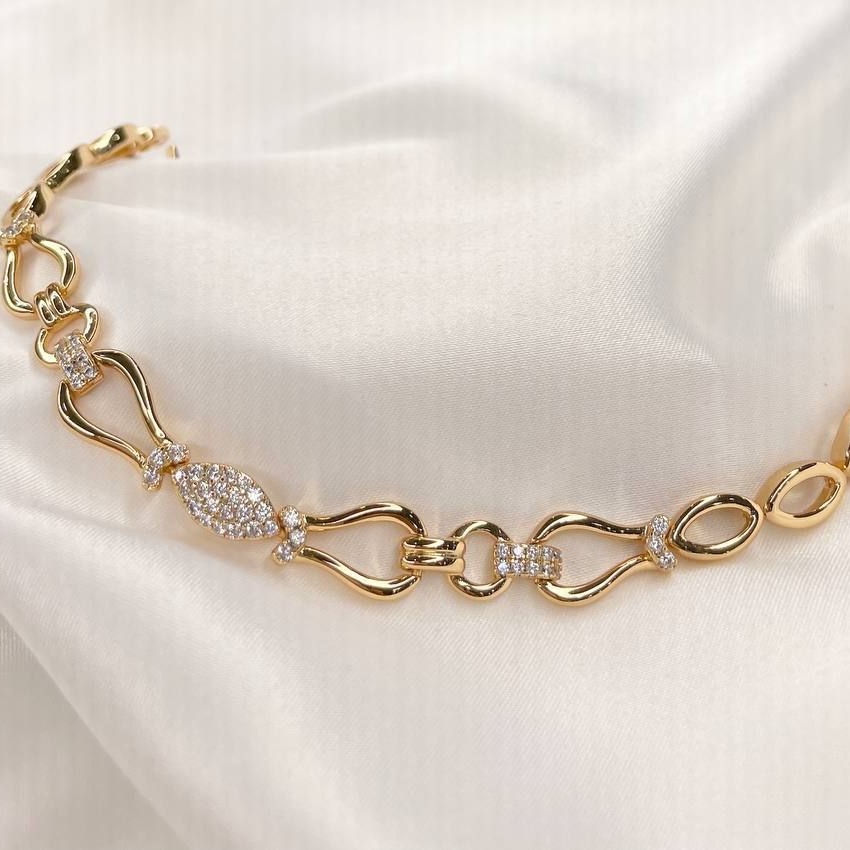 دستبند نگین دار طرح طلا.کد 170190260.جنس ژوپینگ آبکاری آبطلا.رنگ ثابت ضدحساسیت