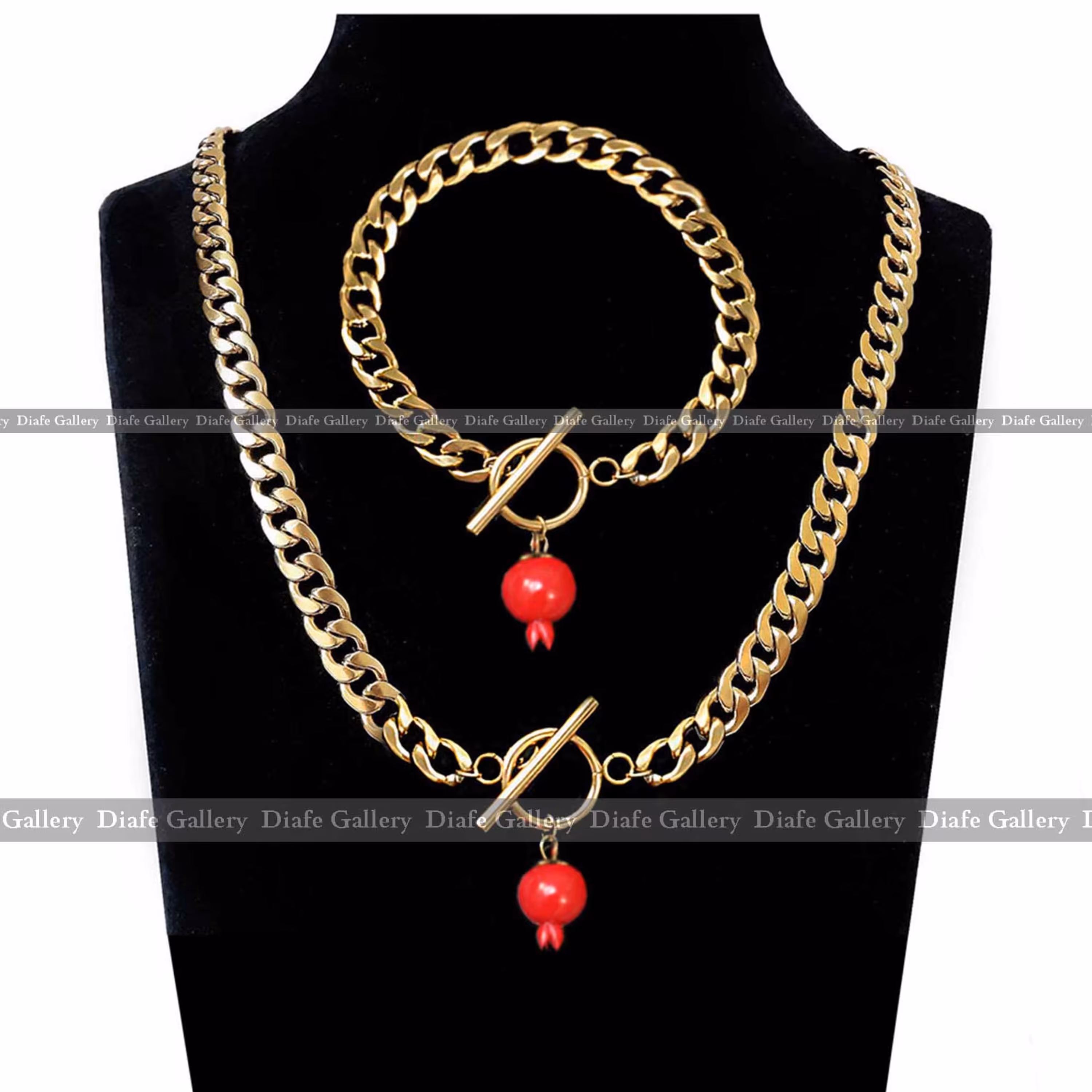 نیم ست انار کارتیر استیل با آویز پلاک انار ویژه شب یلدا زنانه ودخترانه کد 2