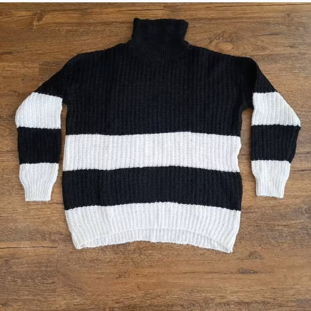 بلوز بافت سفید مشکی، سایز 44-46، برند اسمارا 