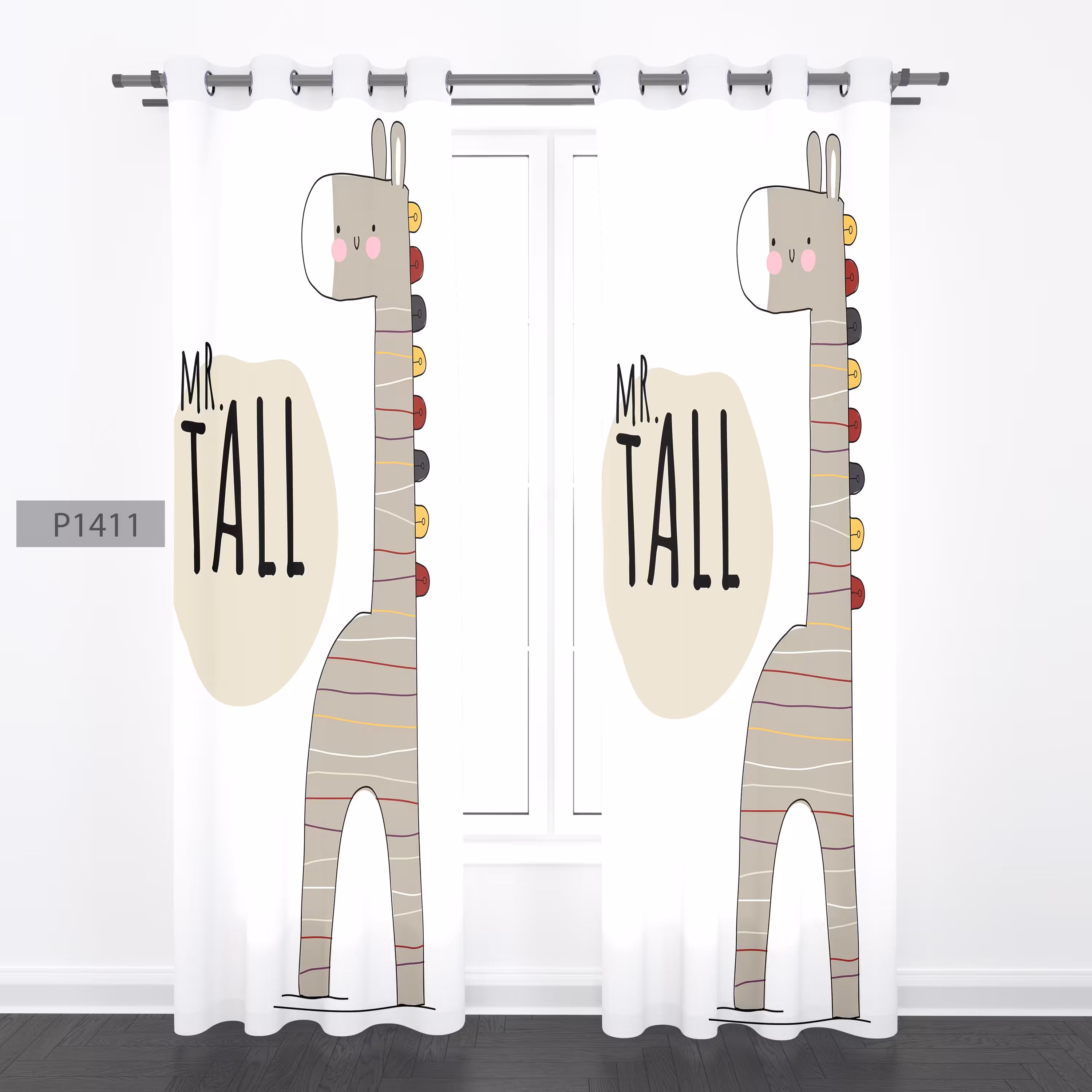 پرده هازان چاپی دوقواره دوخته شده پانچ شده هر قواره عرض 140ارتفاع 190 کد1411