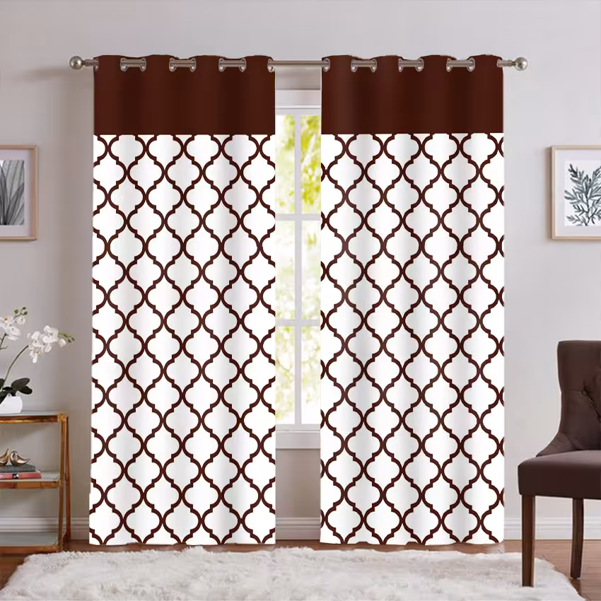 پرده چاپی پانچی مدل سنتی ساده رنگ جگری SA-5955