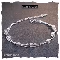 دستبند نقره دو رشته پلاک مکعب