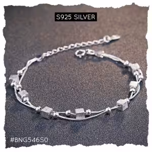 دستبند نقره دو رشته پلاک مکعب