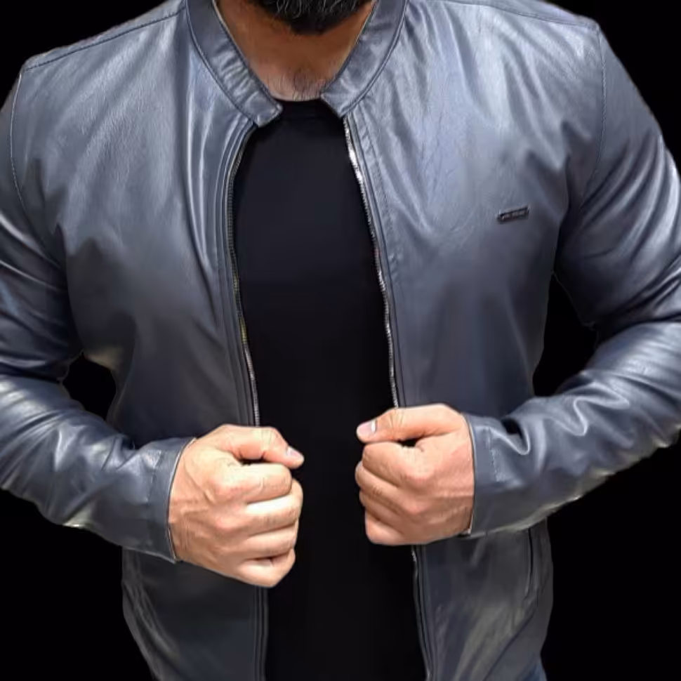 کاپشن چرم دورو یک رو چرم و یک رو سانتانا کره ای یقه دیپلمات 