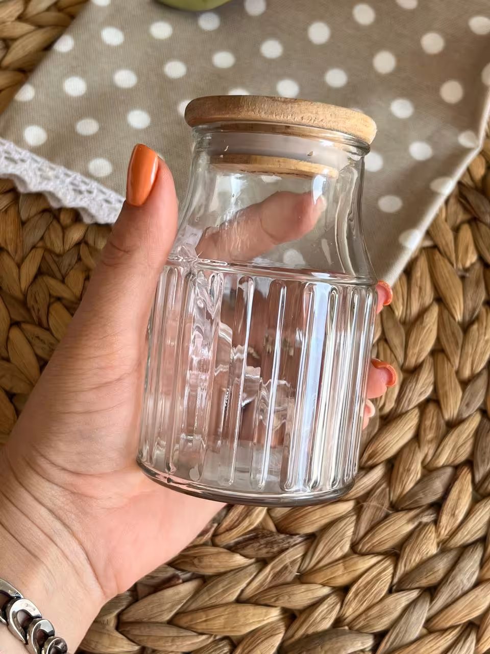 جا ادویه شیشه ای درب چوبی لیمون کد 2264