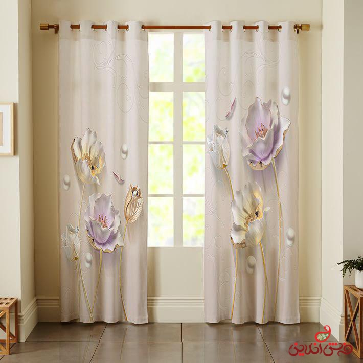 پرده 2عددی طرح گل و پروانه و مرواریدکد 2442