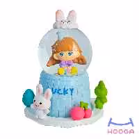 گوی موزیکال چراغ دار طرح دختر و خرگوش آبی - هوگا شاپ - فروش انواع محصولات فانتزی