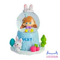 گوی موزیکال چراغ دار طرح دختر و خرگوش آبی - هوگا شاپ - فروش انواع محصولات فانتزی