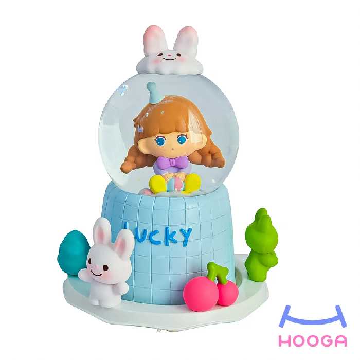 گوی موزیکال چراغ دار طرح دختر و خرگوش آبی - هوگا شاپ - فروش انواع محصولات فانتزی