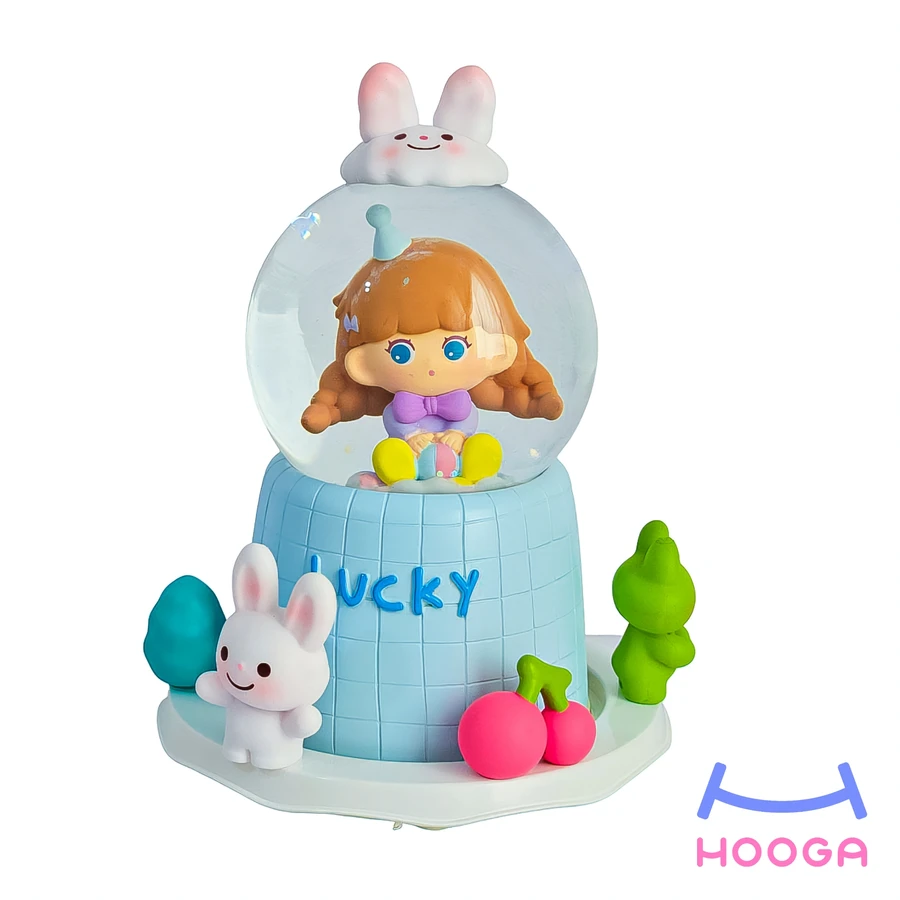 گوی موزیکال چراغ دار طرح دختر و خرگوش آبی - هوگا شاپ - فروش انواع محصولات فانتزی