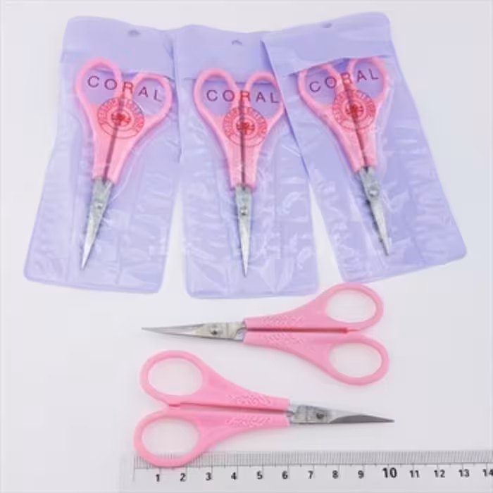 قیچی آرایشی ژانومه سرصاف و سرکج صورتی به صورت جور (بسته 12 عددی)