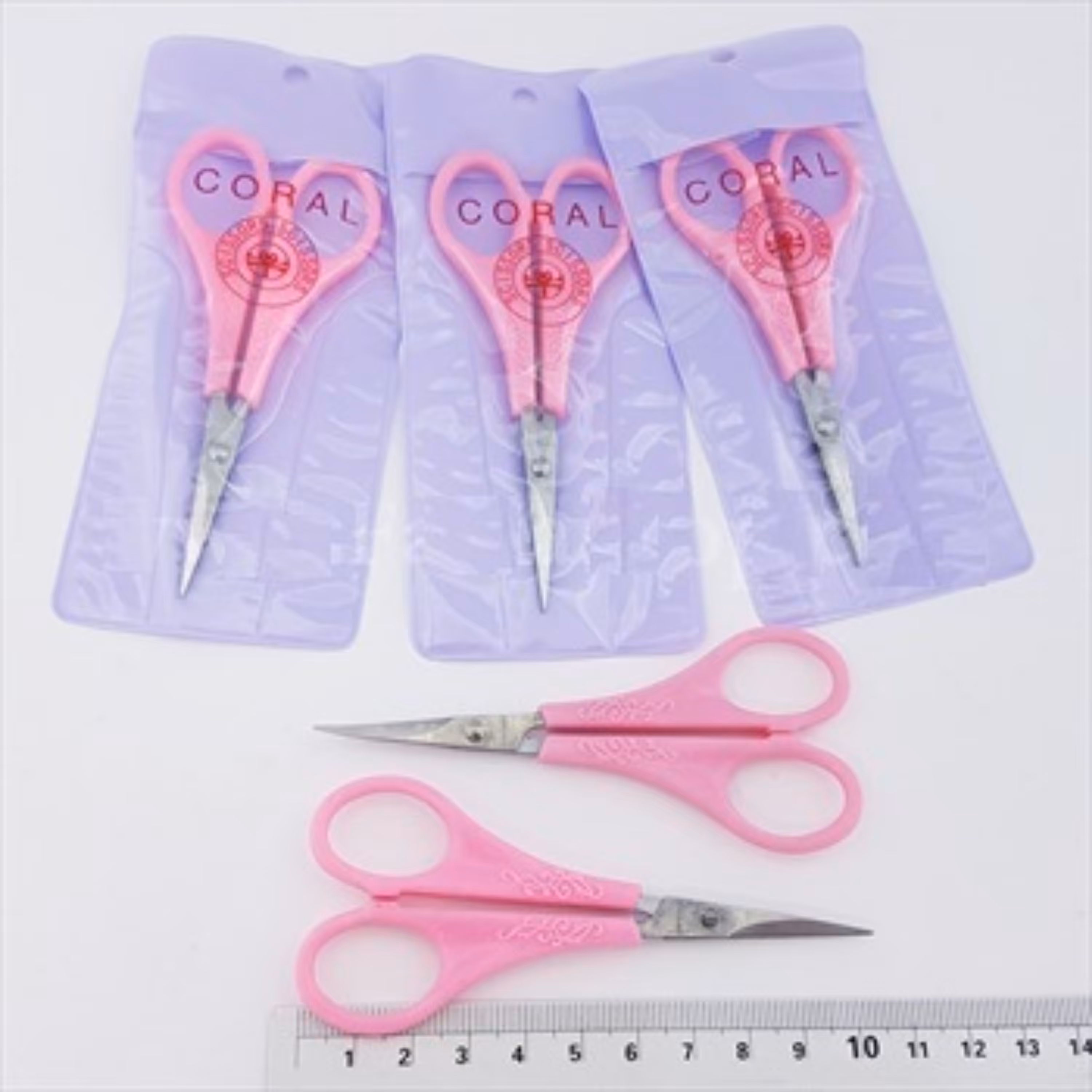 قیچی آرایشی ژانومه سرصاف و سرکج صورتی به صورت جور (بسته 12 عددی)