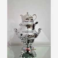 سماور گازی سه کاره عدسی قلم 6 لیتر بدنه برنجی با قوری بدون تنوره (بدنه طرح دار)