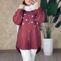 شومیز مانتویی زنانه بابونه جنس داکرون رنگ زرشکی