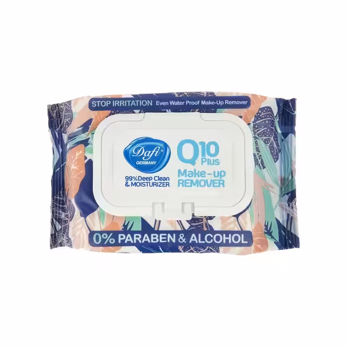 دستمال مرطوب پاک کننده آرایش دافی مدل Q10 بسته 50 عددی