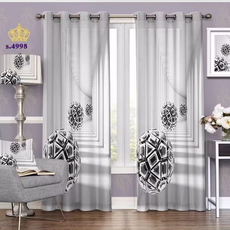 پرده پذیرایی دو قواره پانچ ساده طرح گوی و راهرو کد S4998