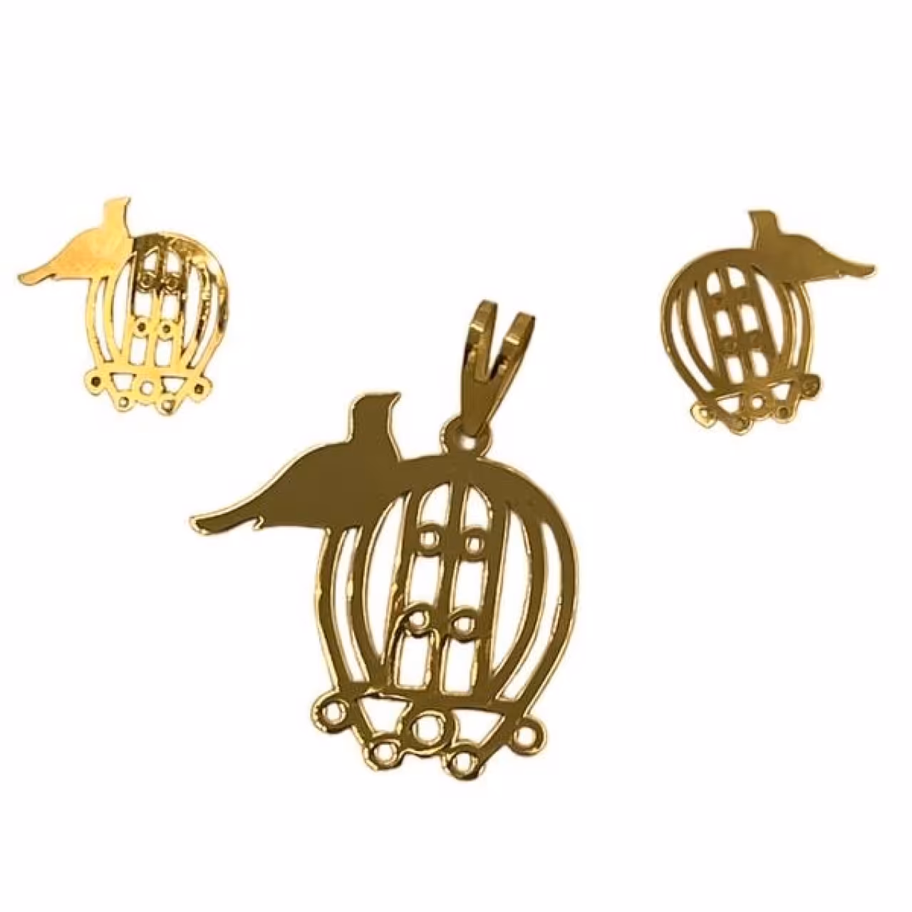 نیم ست طلای 18 عیار مدل  پرنده و قفس سبک و کادویی