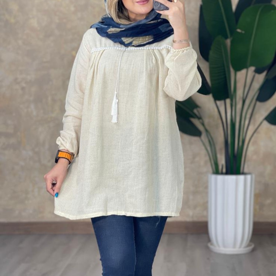مانتو لینن یقه منگوله دار