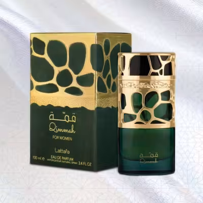 عطر ادکلن زنانه قمه سبز لطافه Lattafa Qimmah - ماندگاری و پخش بوی بسیار بالا - شیشه شیک