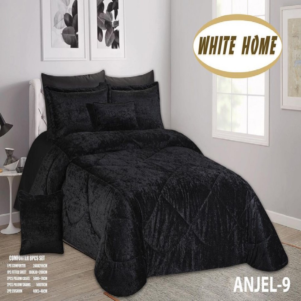 روتختی مخمل شانل white homeمدل anjel دونفره 8 تکه رنگ مشکی 
