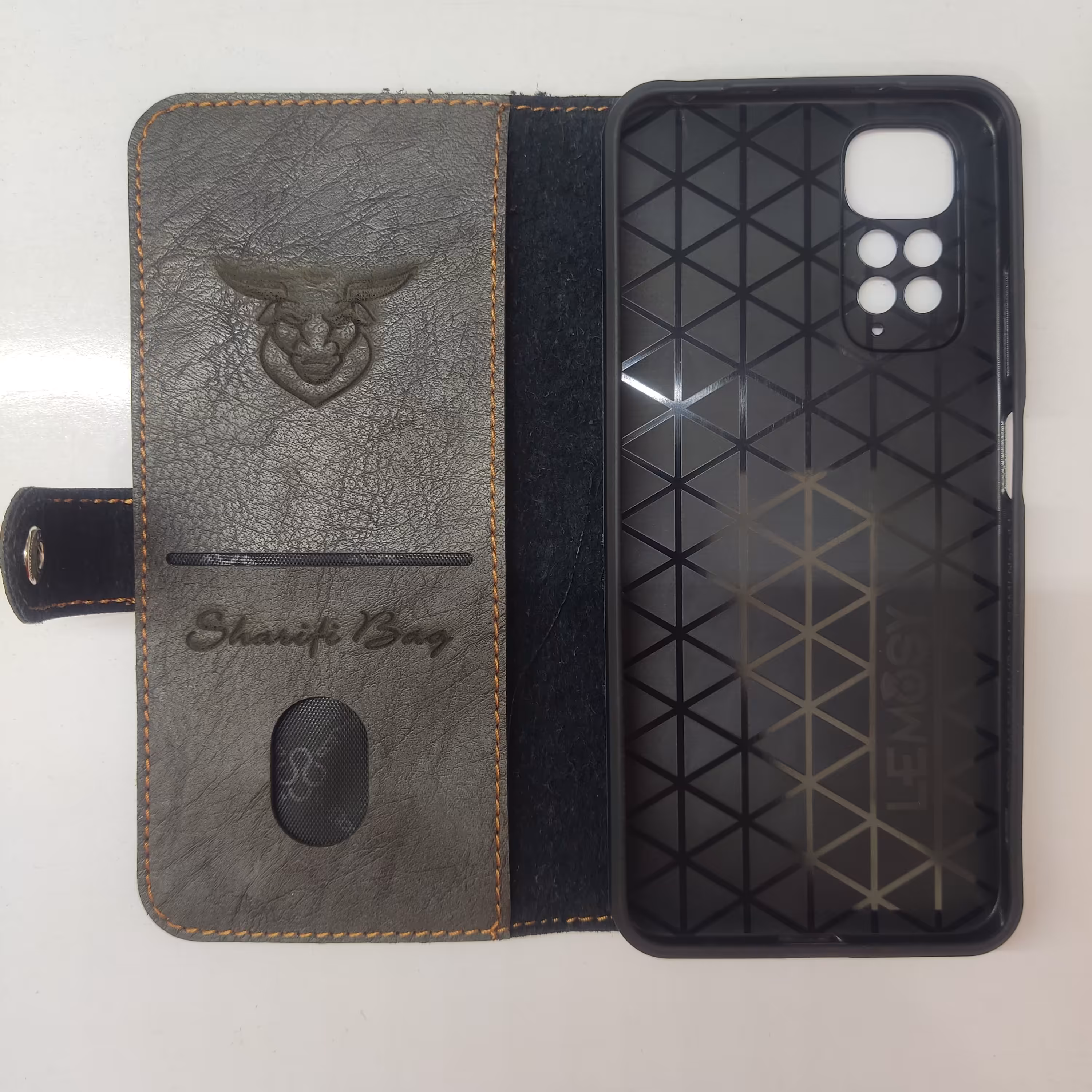 کیف دست دوز موبایل شیائومی نوت 11 در رنگ های خاکستری و عسلی