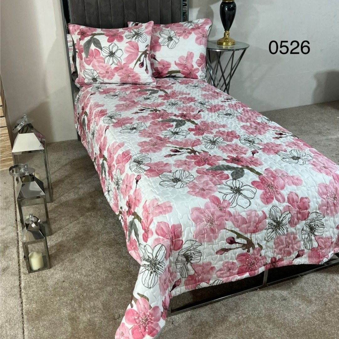 روتختی یک نفره طرحدار گلدوزی دورو سه تکه Tiles(ضمانت پرز ورنگ )