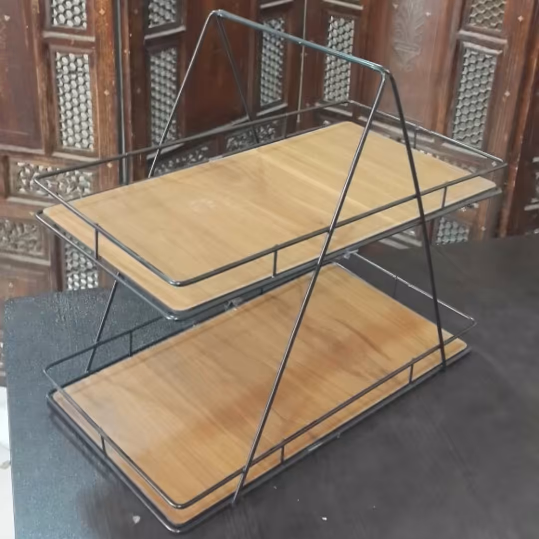 استند دوطبقه فلزی مستطیل کف چوبی