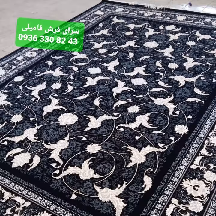 فرش ماشینی طرح افشان یزدان رنگ سرمه ای تیره 6متری700شانه نخ اکریلیک