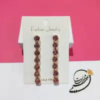گوشواره مجلسی و جواهری آویز بسیار زیبا با نگین های زیبا به رنگ صورتی کد 160