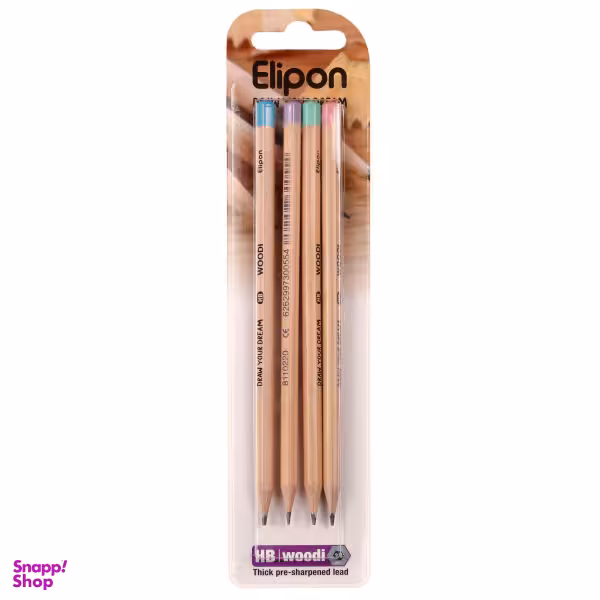 مداد مشکی الیپون چوبی شش گوش کد 8110202 بسته 4 عددی