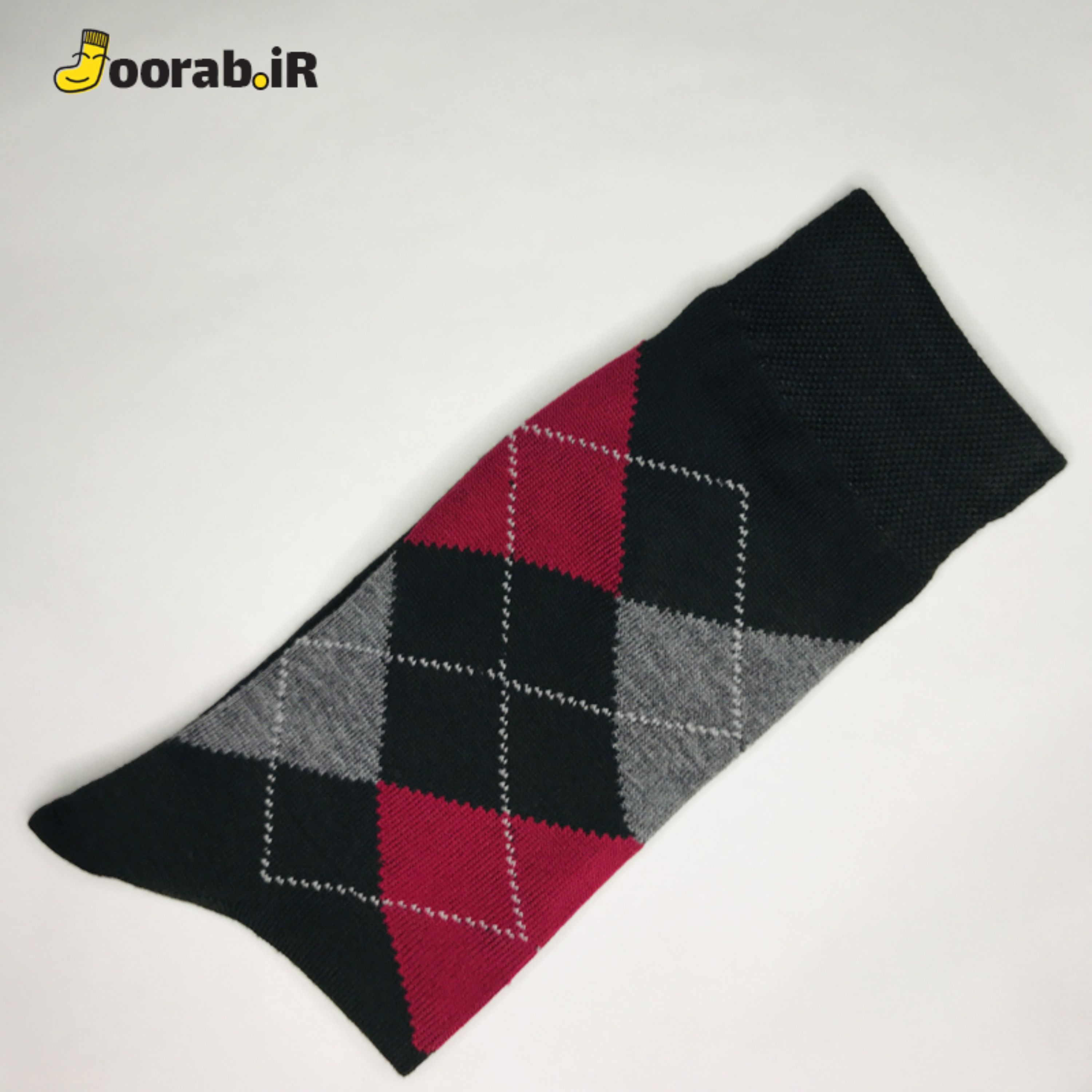 جوراب مردانه ساق دار طرح اسکاچ مشکی زرشکی