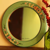 قاب آینه نقاشی شده با دست،جنس چوب،قابل تمیز شدن،نصب روی دیوار و کنسول