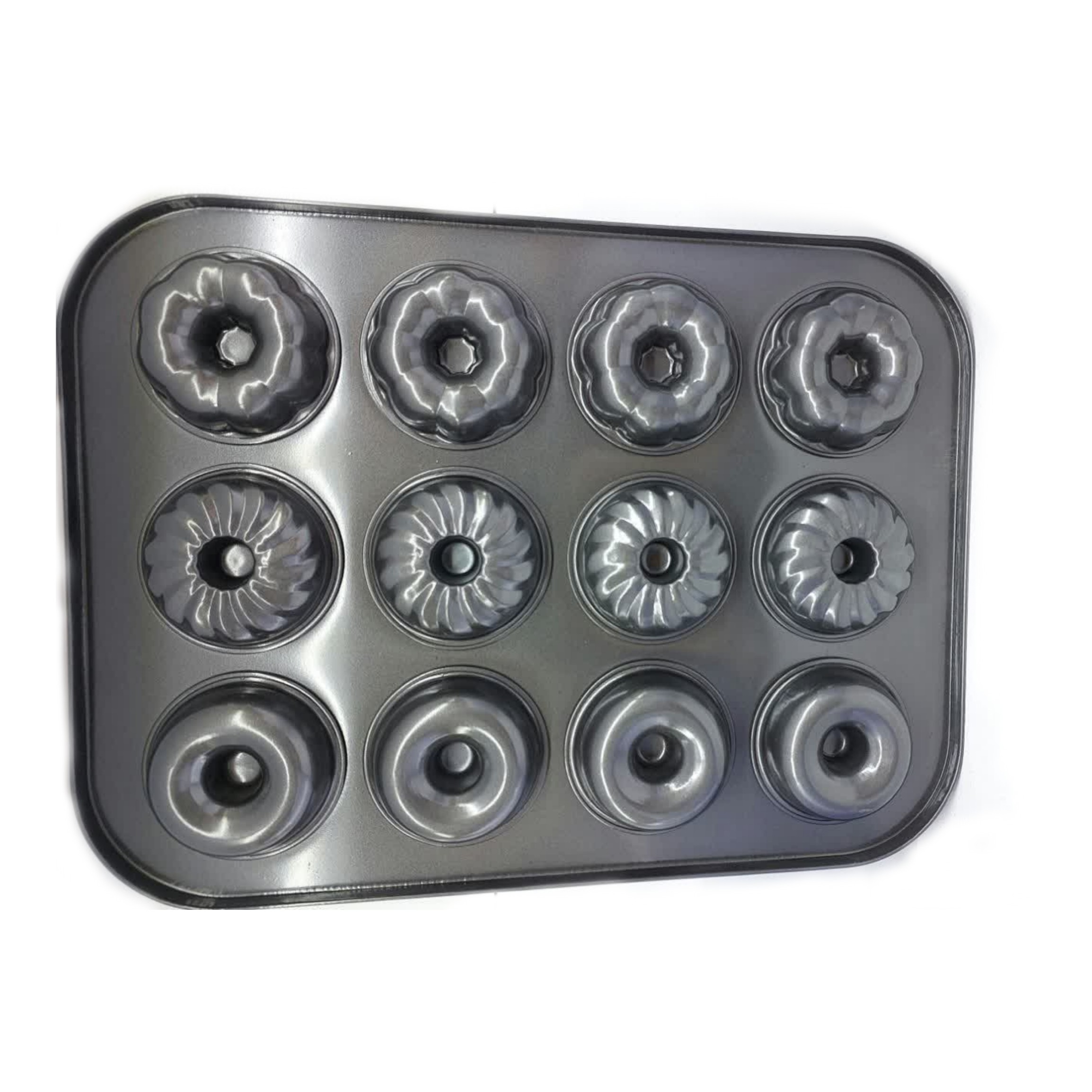 قالب مافین دونات شیفون دار طرح 3 گل 12 خانه (قطر 4 سانت عمق 2.5 سانت)