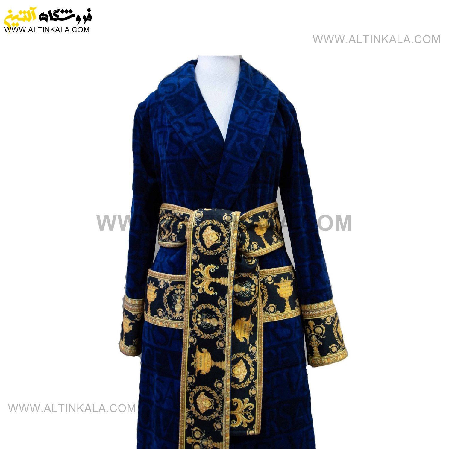 حوله پالتویی پودایران طرح نیو ورساچه سرمه ای سایز 145