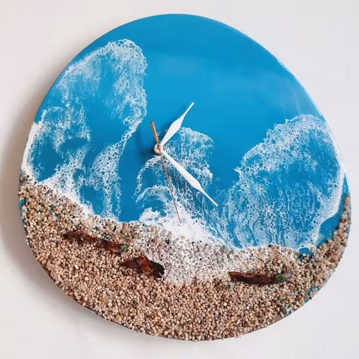 ساعت دیواری دستساز رویاسا رزینی موتور آرامگرد 39 سانت نقاشی دریا