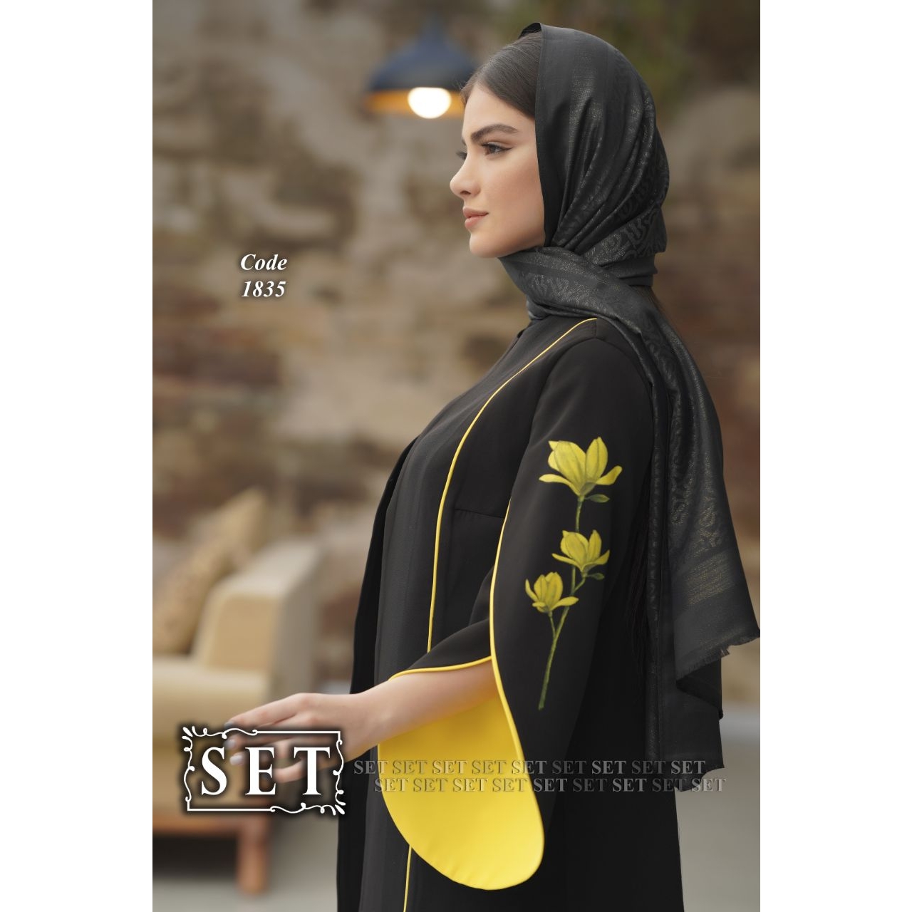 مانتو مجلسی برند set مدل لوتوس کد 1835 رنگ زرد
